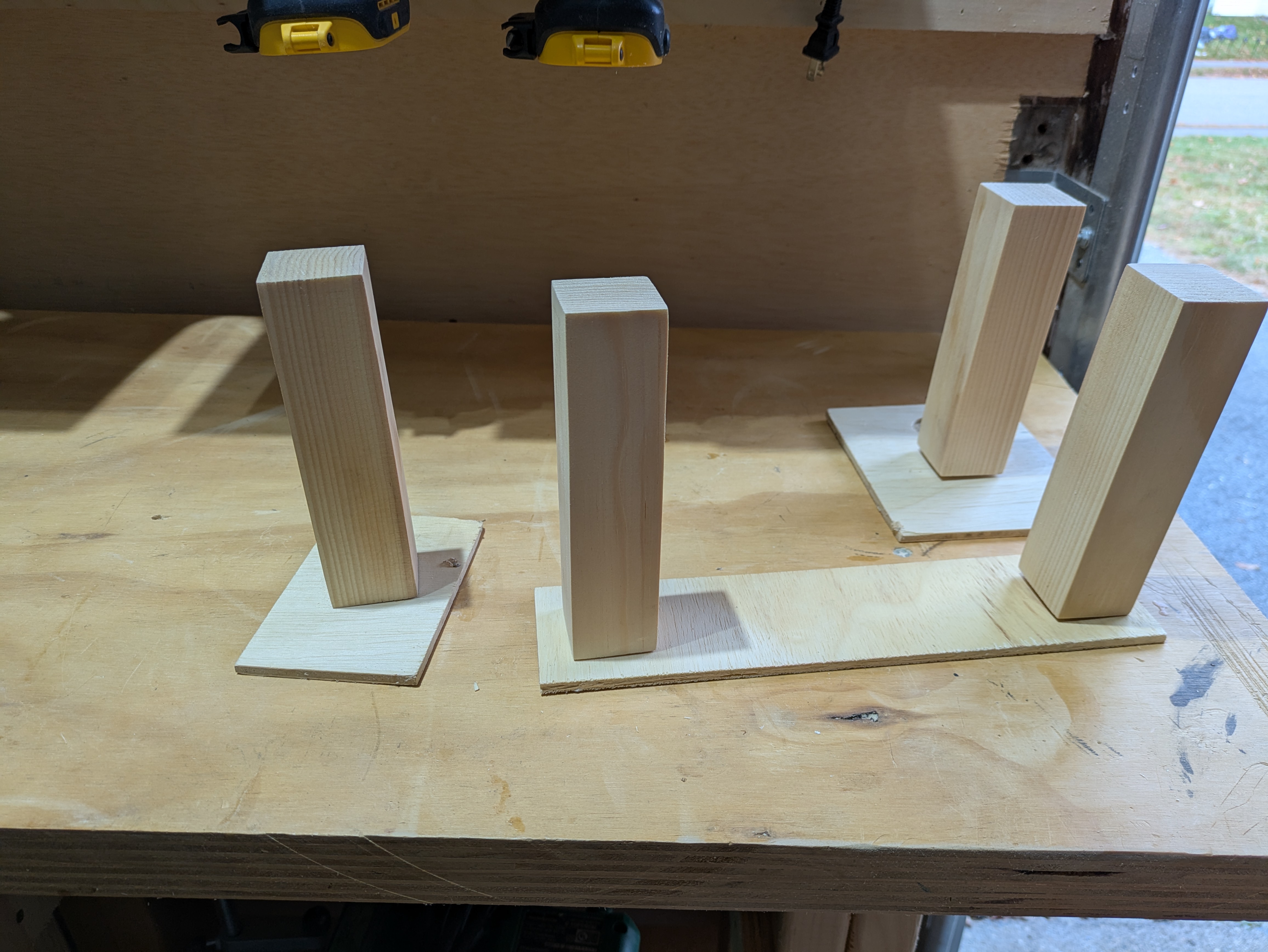 The legs attached to quarter-inch plywood with finishing nails