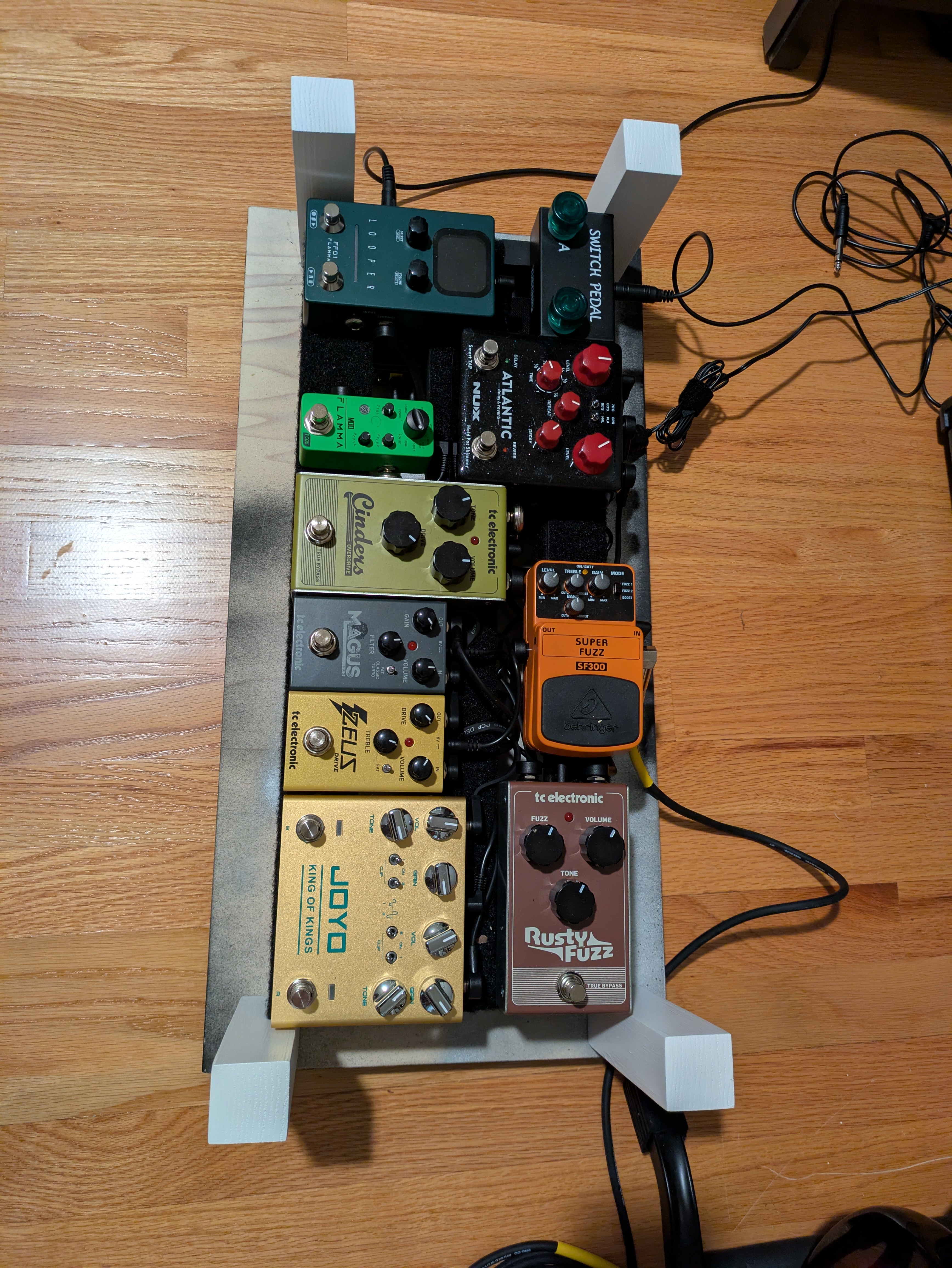 Checking platform leg placement with the pedalboard on top of it