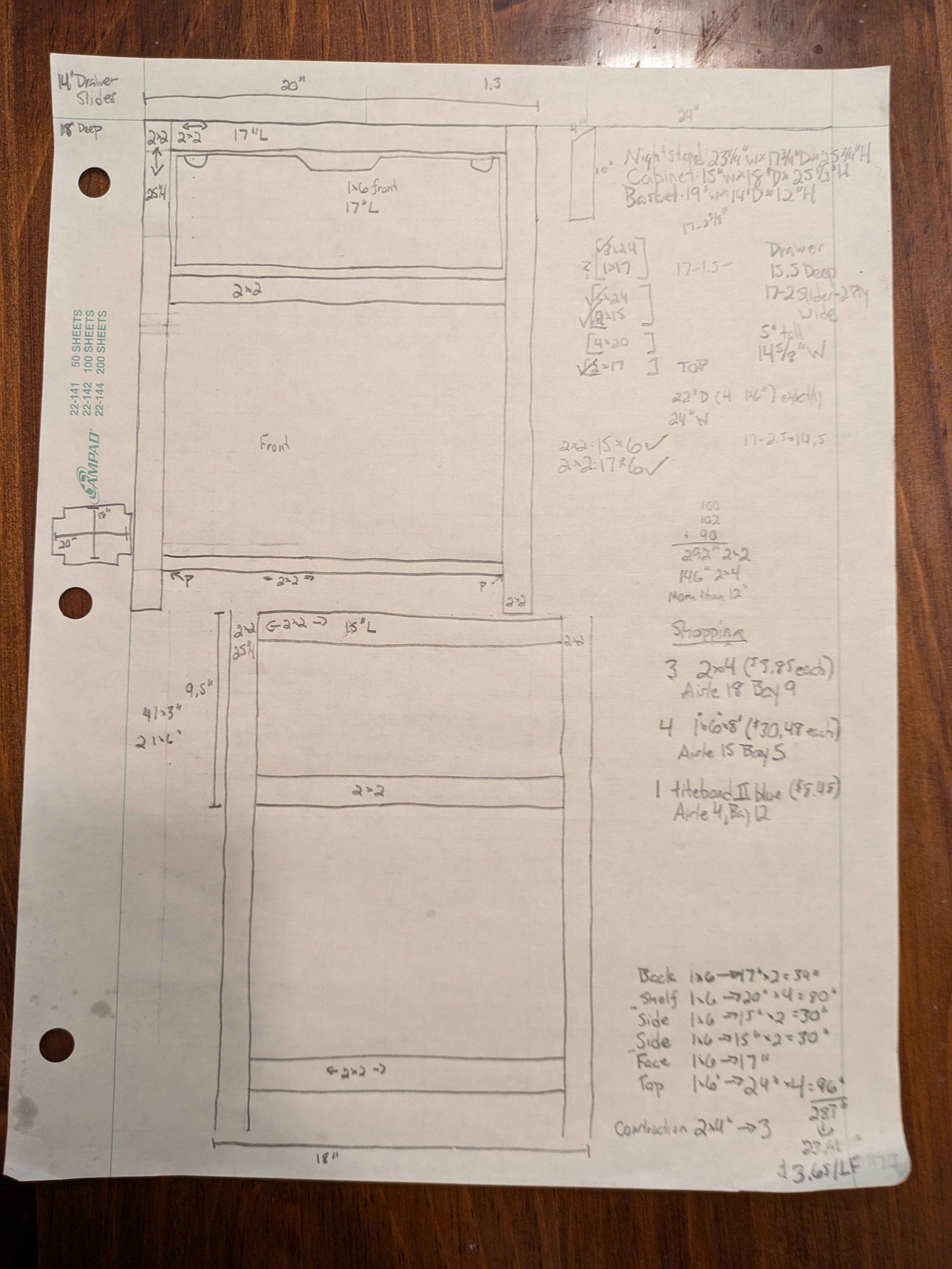 End table design on paper