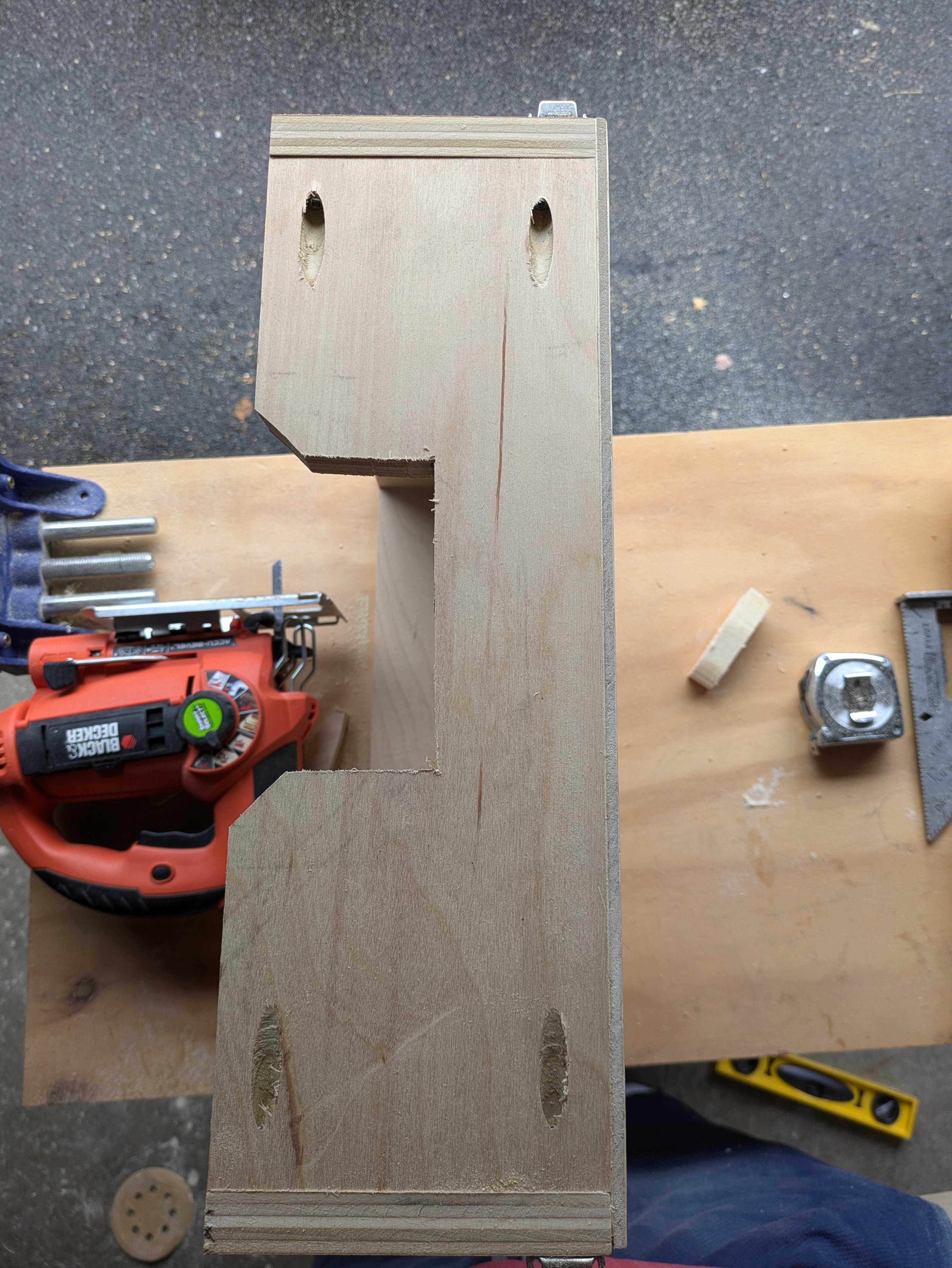 Cutting out the front of the drawer box to leave space for the handle