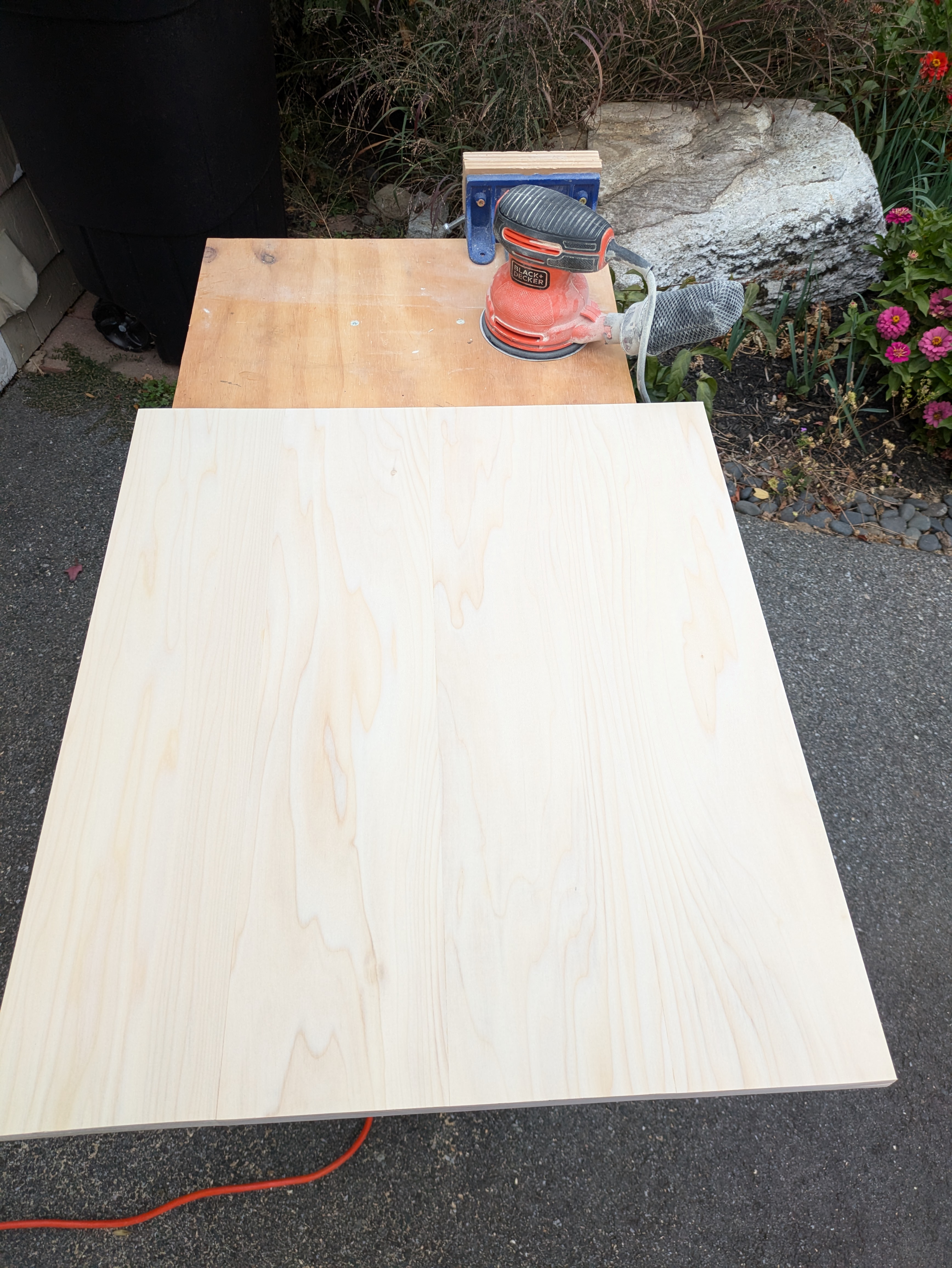 Sanding the table top