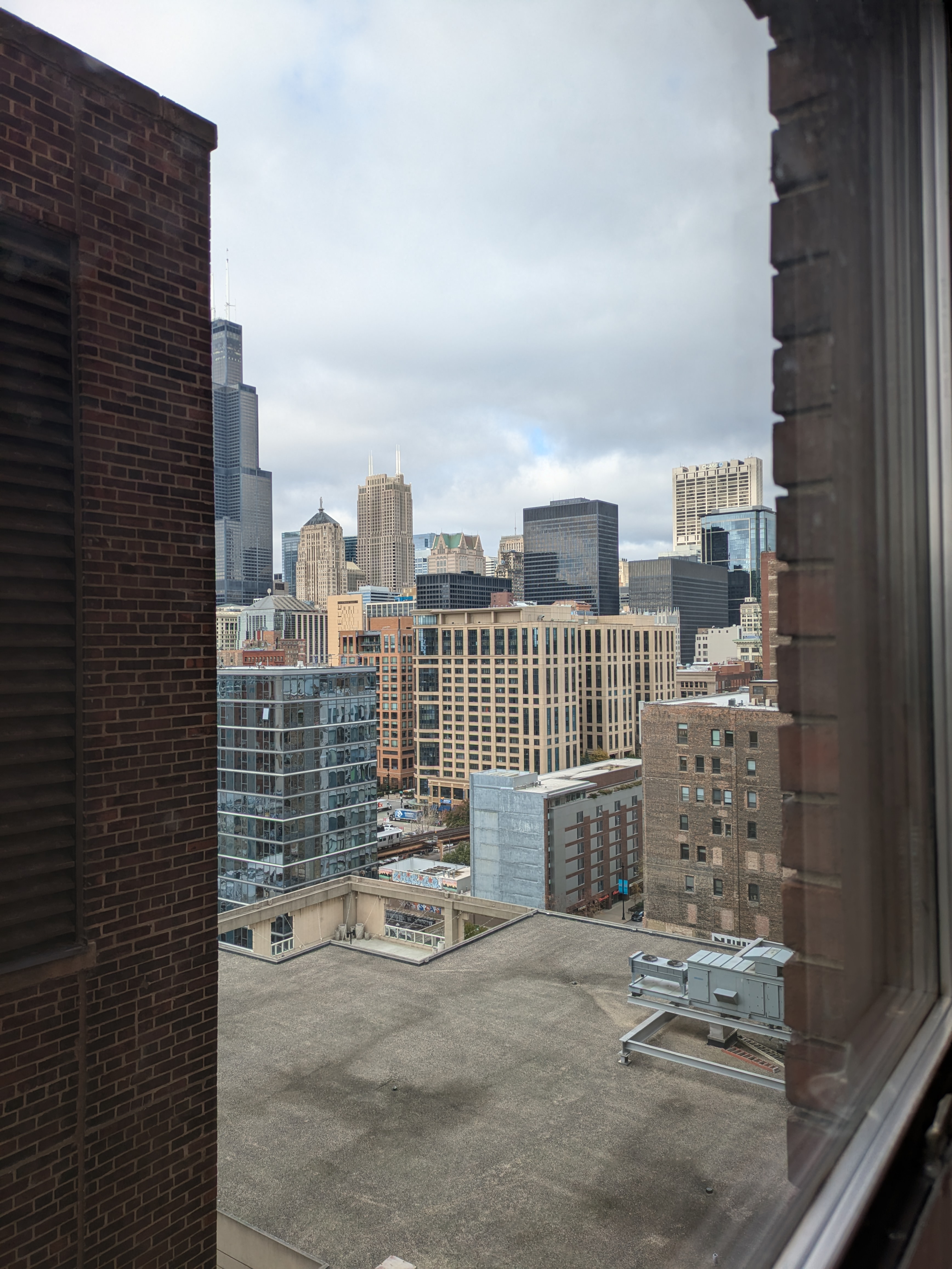 The Chicago city skyline from my hotel window